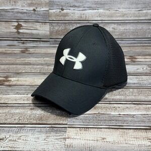 Under Armour Mens Baseball Cap Mesh‎ Back Black M/L Flex Fit Athletic